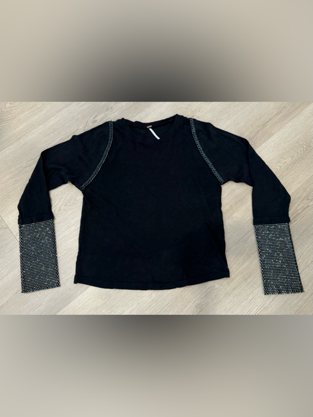 Free people Black Long Sleeve Top with Embellished Cuffs really cute for layerin